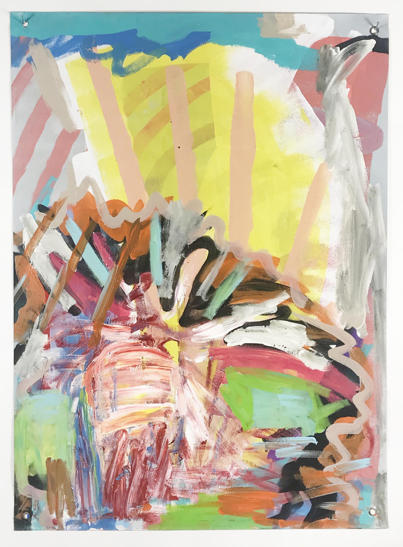 Intervals is a body of work by Lou Joseph produced since the birth of his son Gabe in 2017. Using recycled vinyl cut to 26 x 36 inch pieces, the artist worked on batches of paintings in his home studio, the process of working on the paintings in layers fit into the times in between child care, family time, employment and housework. This at times erratic process was only exacerbated by the ongoing pandemic and working from home. While not a literal, day-by-day documentation of this time, the accumulated works (approximately 150 paintings to date) relay a sense of the fun, lack of sleep, mental health struggles, worry over the pandemic/the united states/climate change/etc and personal growth during this time.