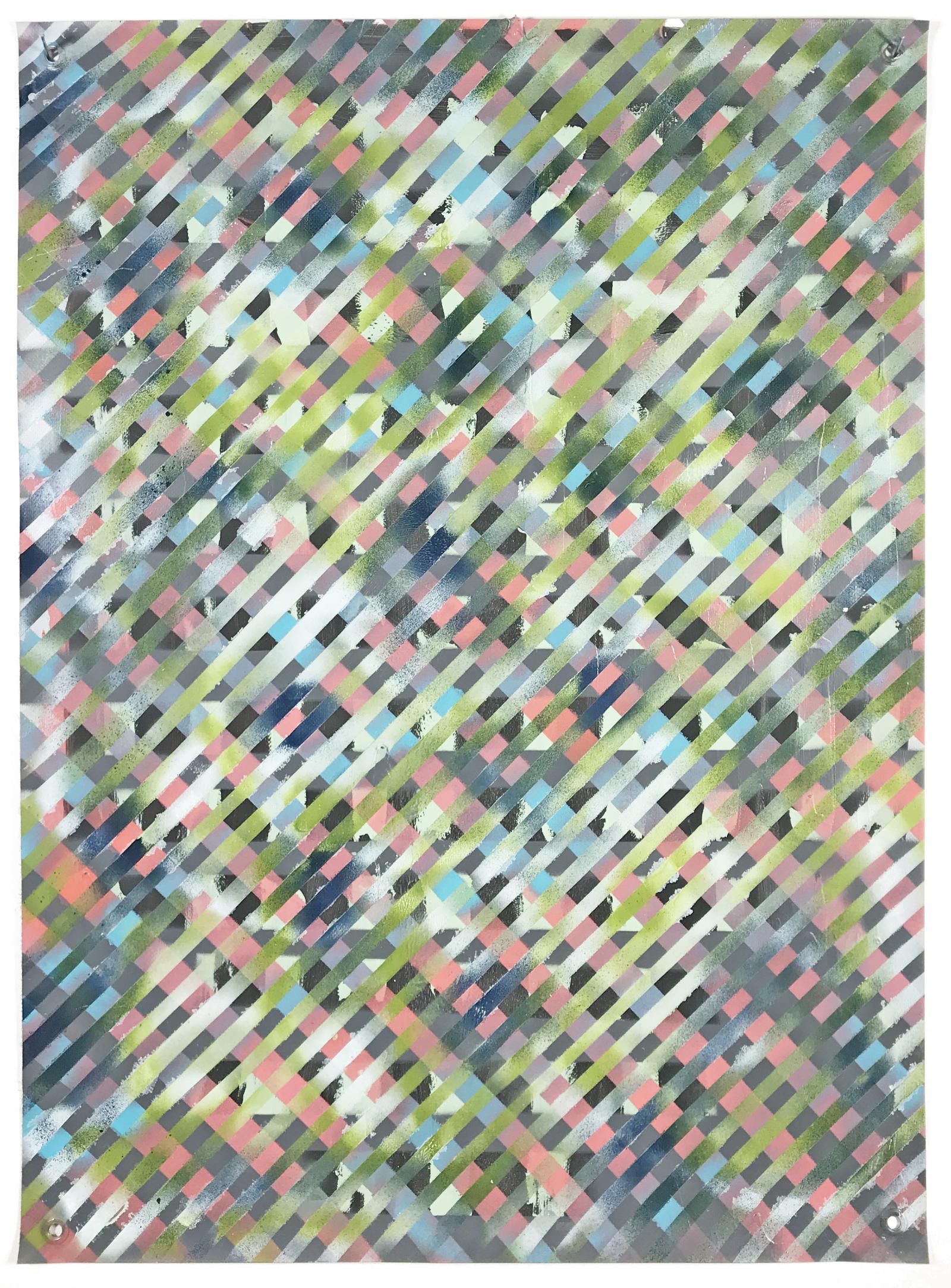 Intervals is a body of work by Lou Joseph produced since the birth of his son Gabe in 2017. Using recycled vinyl cut to 26 x 36 inch pieces, the artist worked on batches of paintings in his home studio, the process of working on the paintings in layers fit into the times in between child care, family time, employment and housework. This at times erratic process was only exacerbated by the ongoing pandemic and working from home. While not a literal, day-by-day documentation of this time, the accumulated works (approximately 150 paintings to date) relay a sense of the fun, lack of sleep, mental health struggles, worry over the pandemic/the united states/climate change/etc and personal growth during this time.