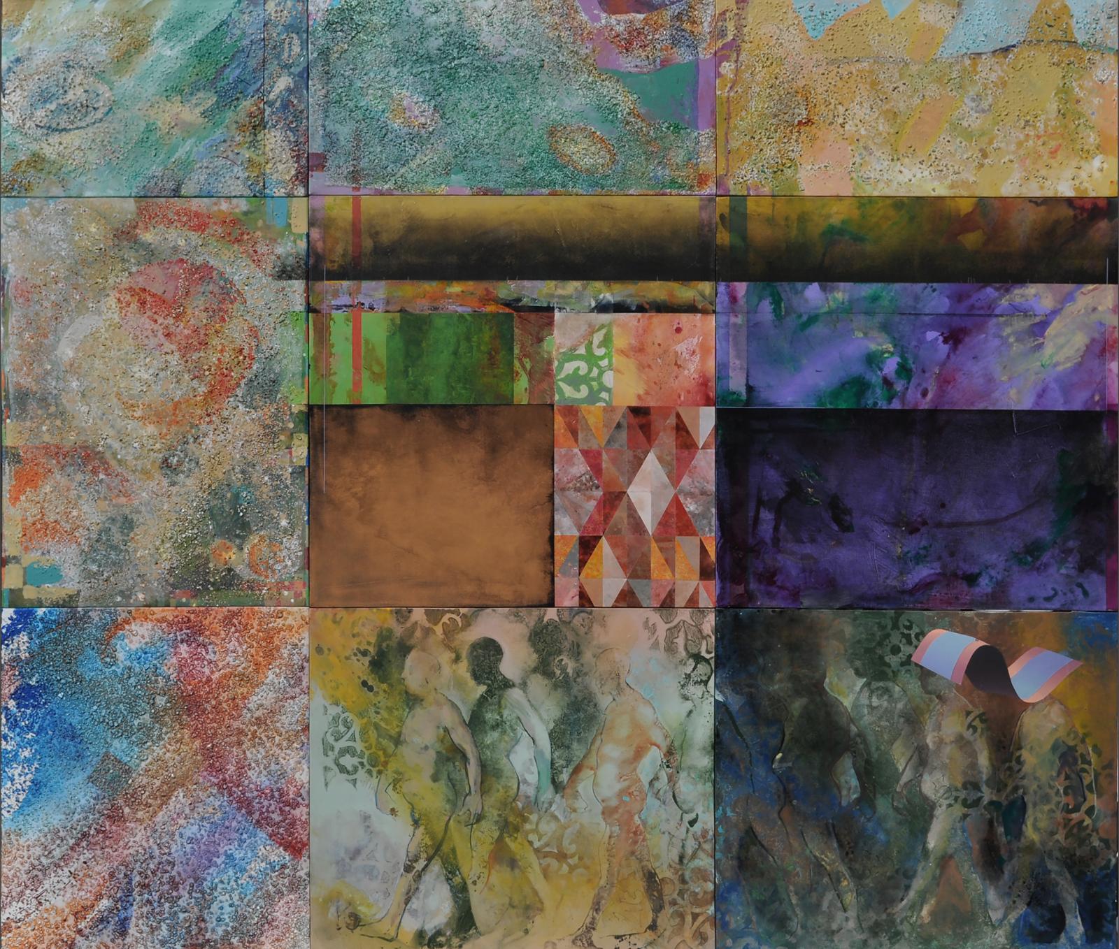 mixed media on nine canvases