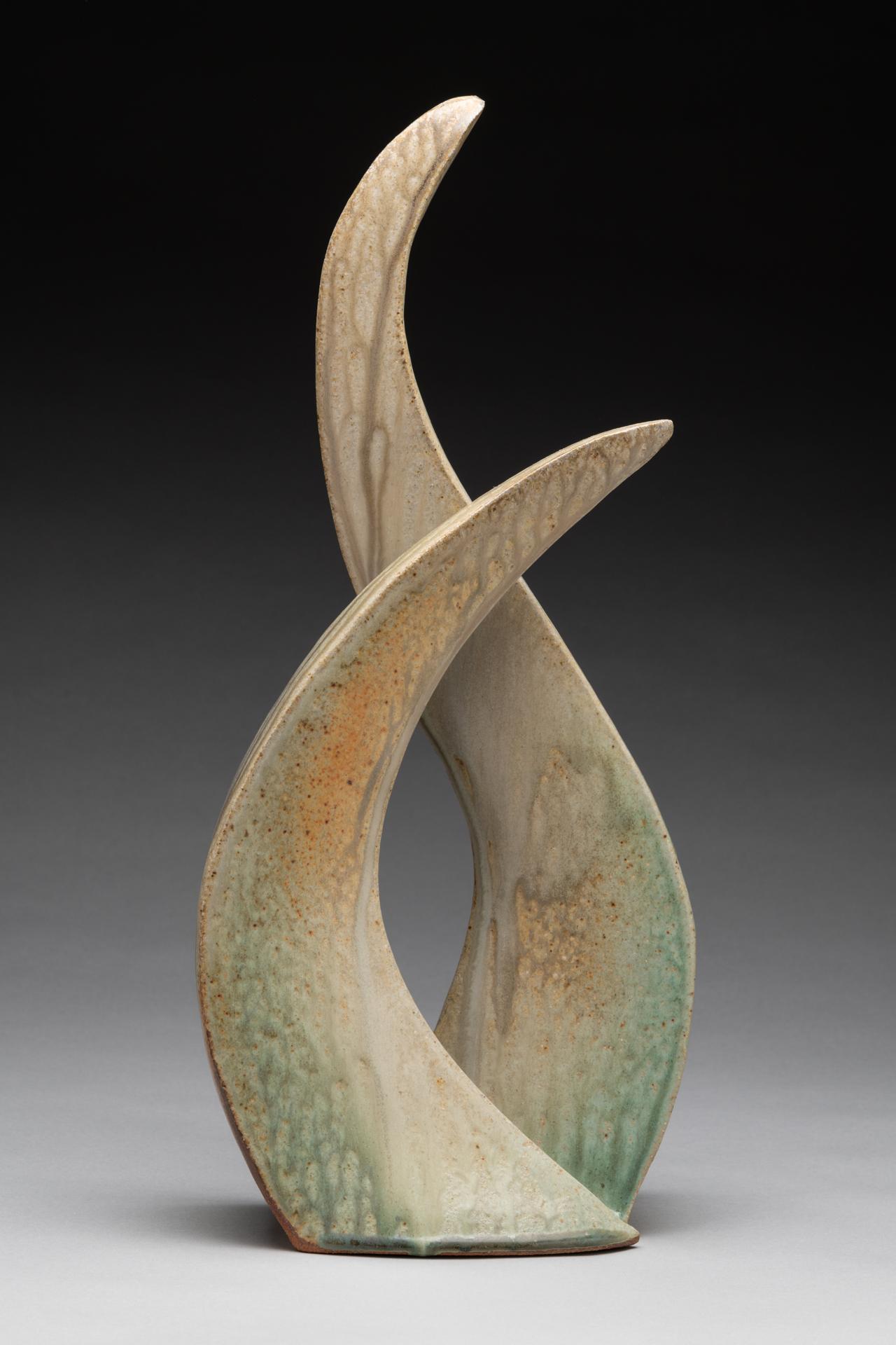 Handbuilt from stoneware clay, sprayed glaze, wood fired