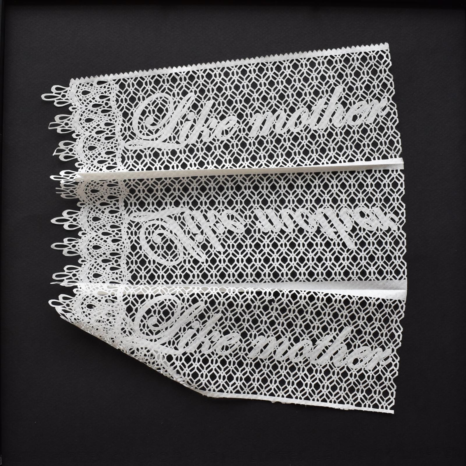 This piece is hand cut from a 9x9" paper towel using an X-Acto knife.