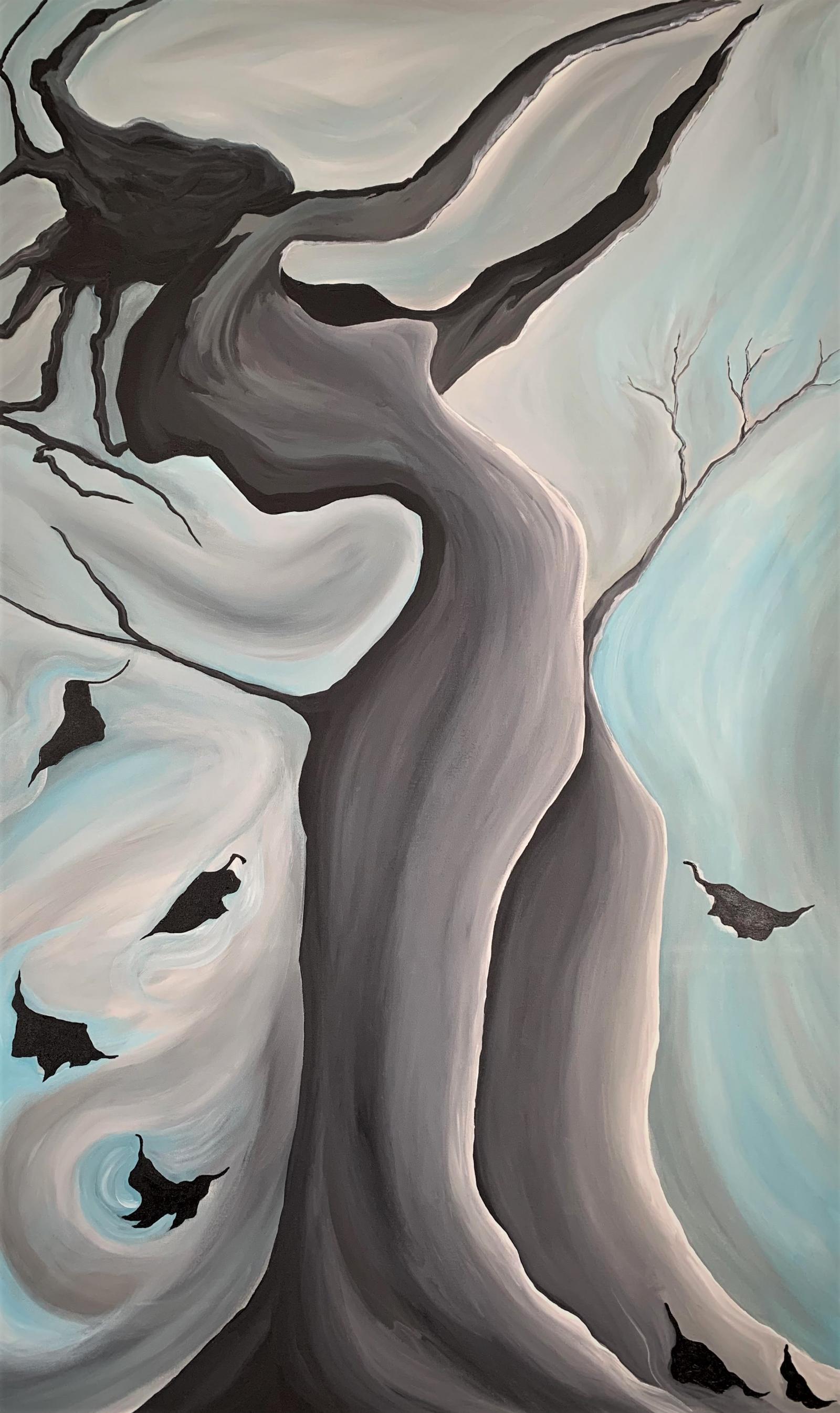 This painting is an example of Nature's wisdom which shows us that there is power in letting go.   Like the trees, we must release all that holds us back to enable growth and evolution.