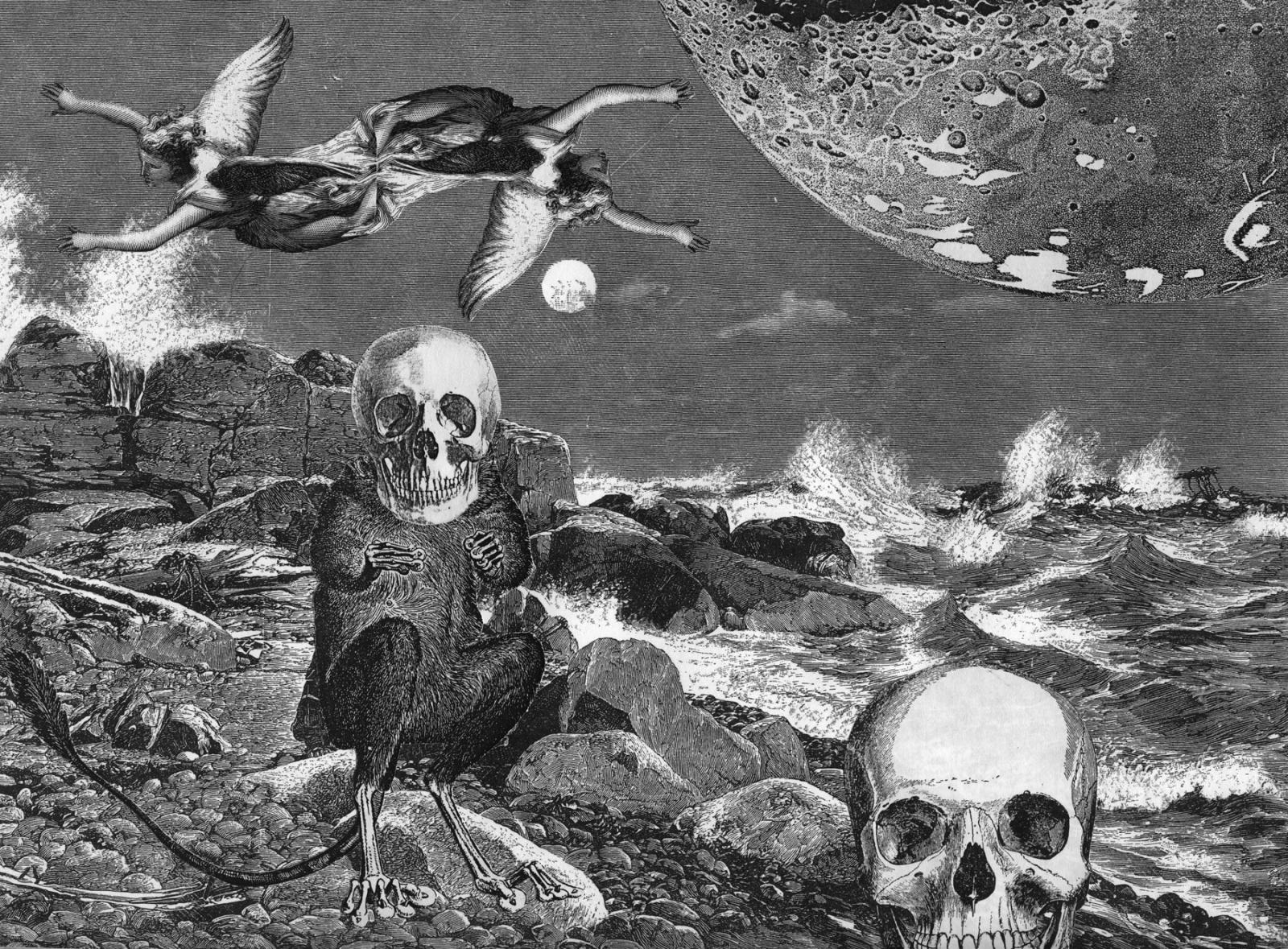 Paper collage utilizing copies of nineteenth century engraving images.