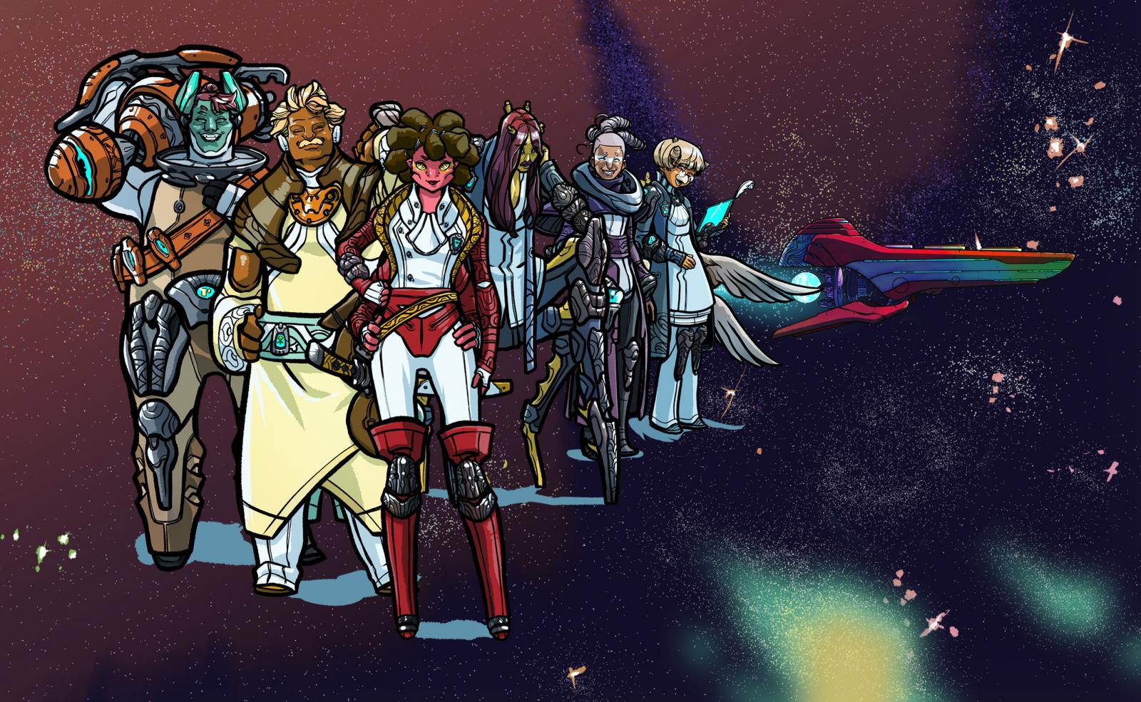 This illustration displays several of the characters and the spacecraft they inhabit. This piece is intended to immerse, inspire and encourage participants of the cartooning program.