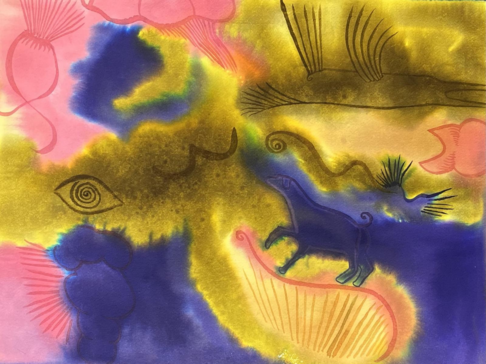 Transparent inks on Arches Watercolor Paper, Inks by Birmingham Inks. Inks used: Boysenberry, Carnation, Burlywood