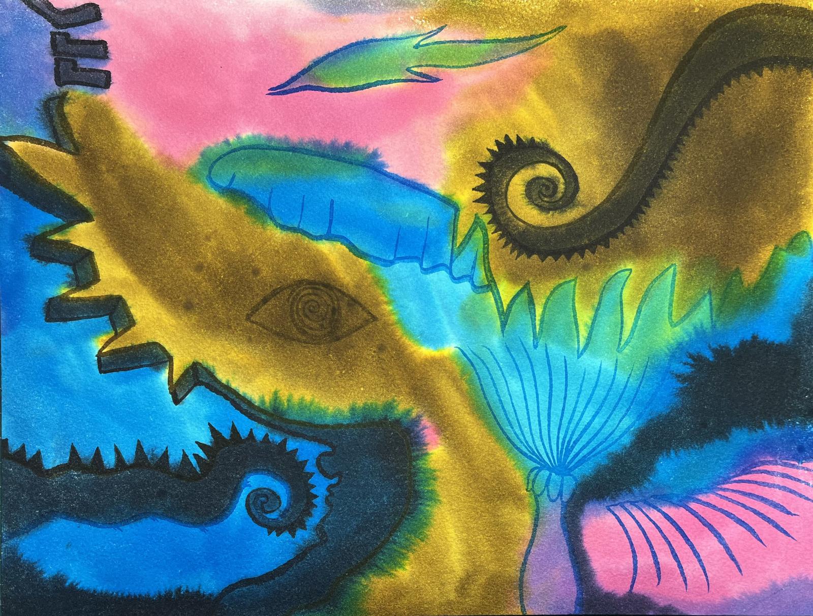 Transparent inks on Arches Watercolor Paper, Inks by Birmingham Inks. Inks used: Burlywood, Carnation, Copper Chloride, Corroded Tin