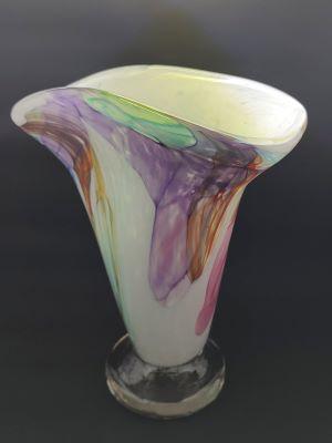 Fluted Vase of white glass with various color overlays