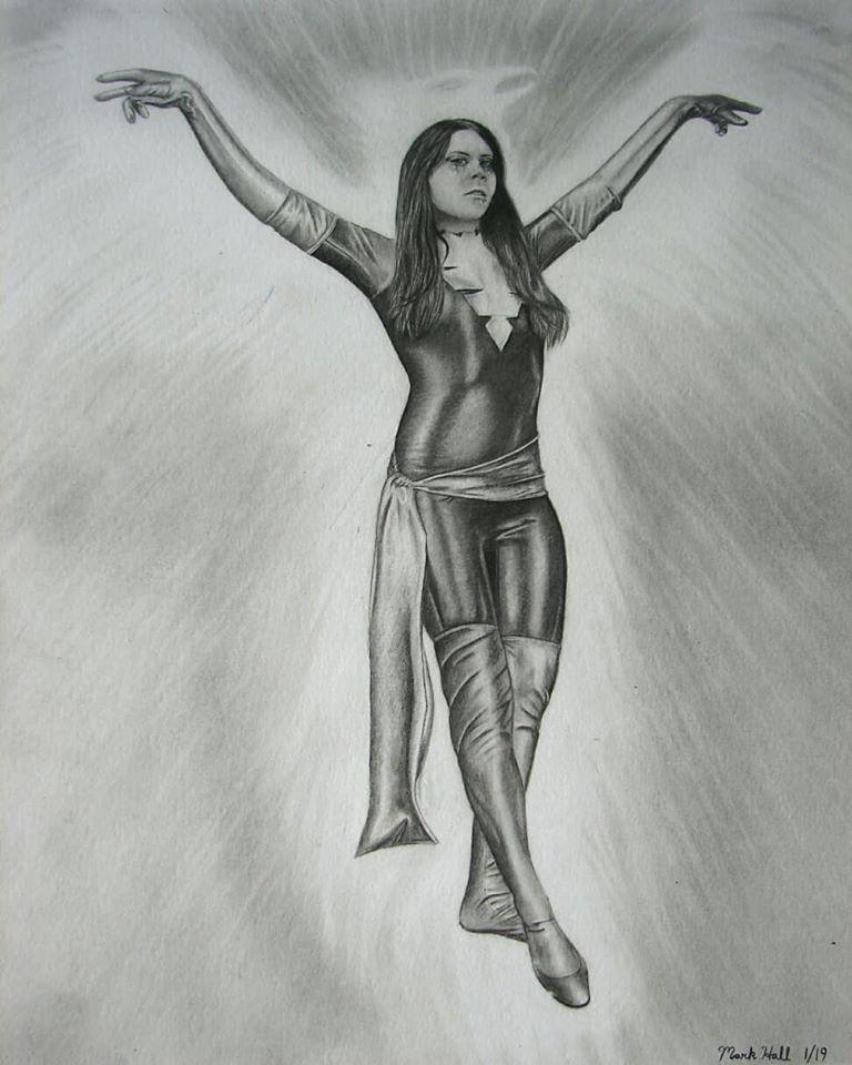 Cosplayer Marie Kovacs of Toxic Girl Cosplay as Dark Phoenix from X-Men. Graphite 8"x10"