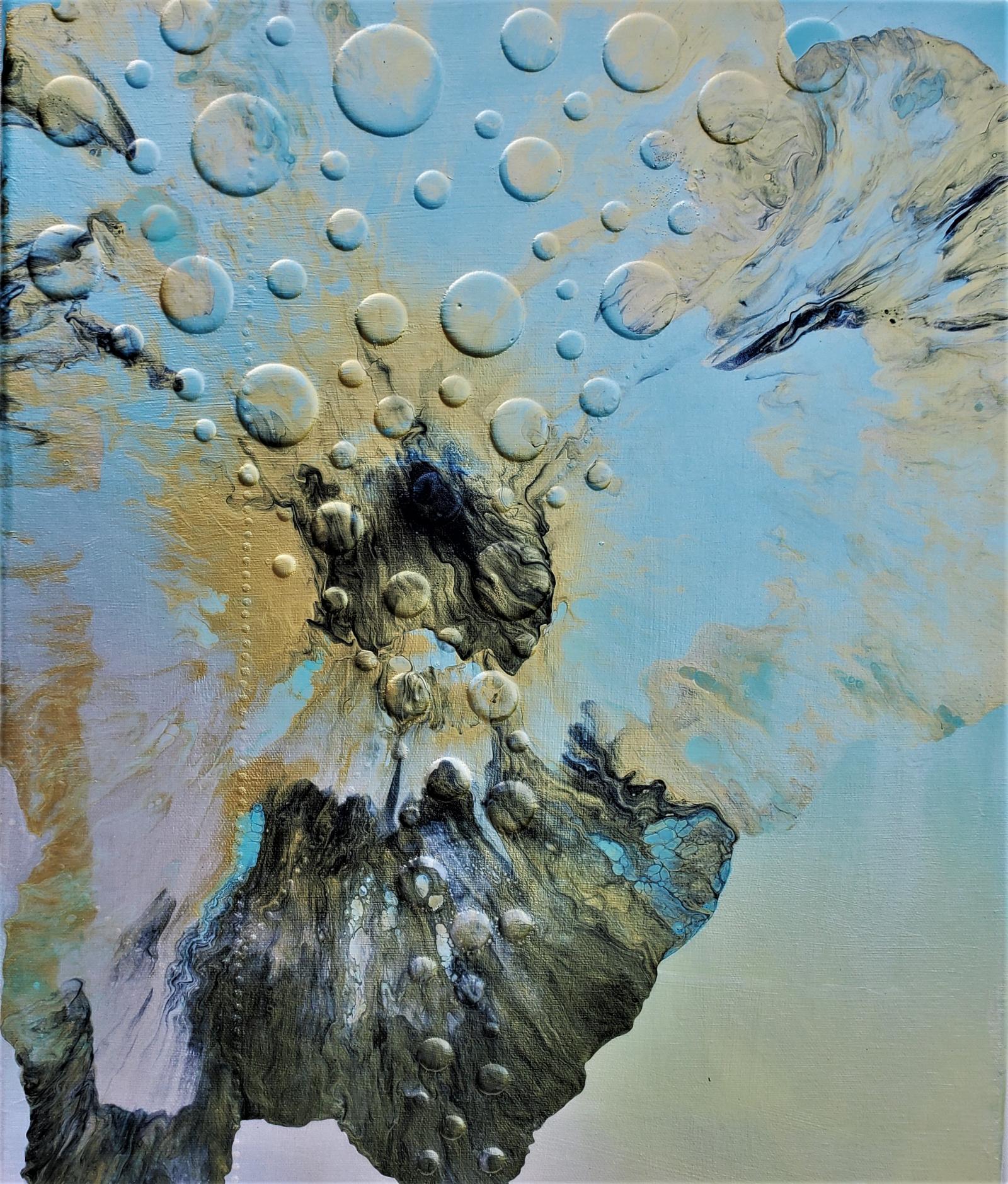 Acrylic on canvas metalic paints fluid art