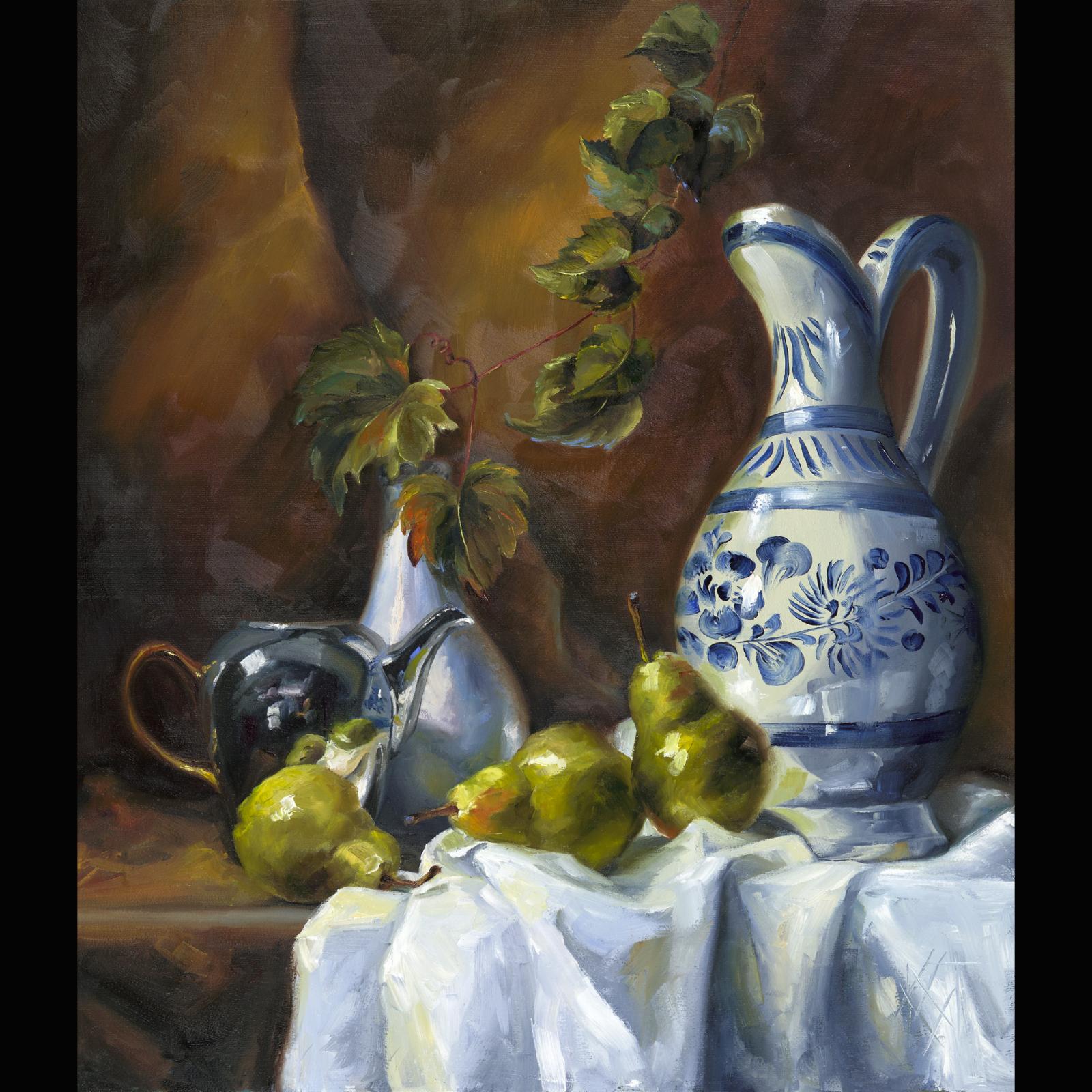 classic still life arrangement focusing on light, reflection, and color