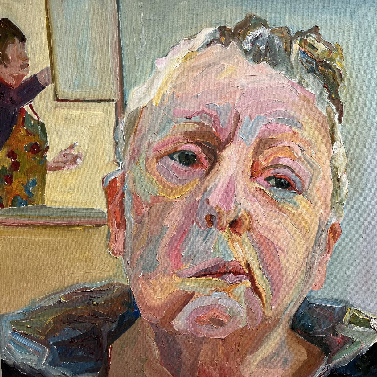 My paintings are defined by loss, gender, identity, independence/dependence, universal themes and autobiographical ones. I am sandwiched between caring for my two school aged children and my elderly parents. I am proud to be a nurturer and caregiver to both generations but also overwhelmed and afraid that I will facilitate their journey at the expense of my own. This self-portrait series depict the tension and complex emotions experienced by any caregiver, especially in this time of COVID where the elderly are the most vulnerable.