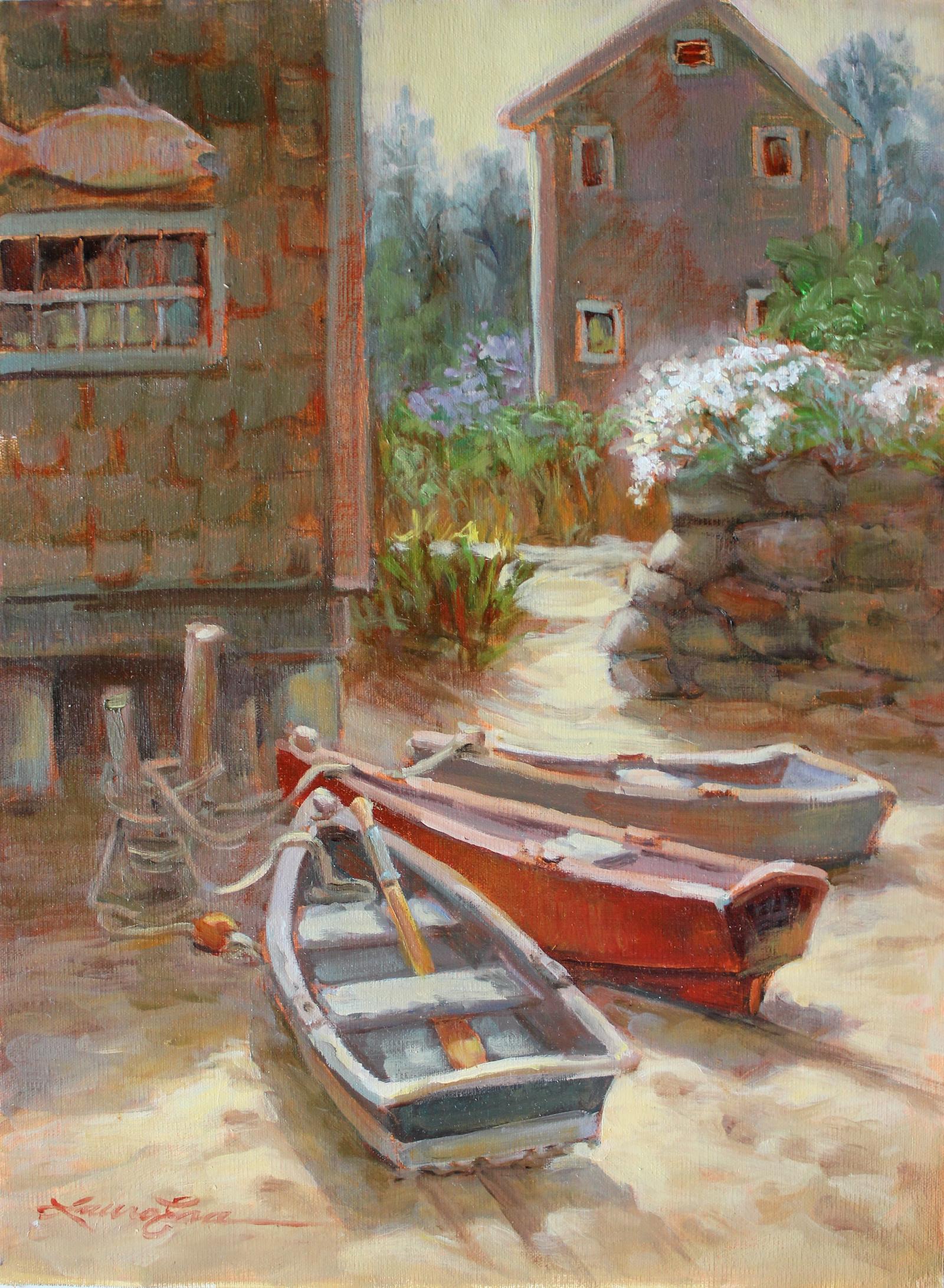 Three Boats at Fish Beach on Monhegan Island, Maine
