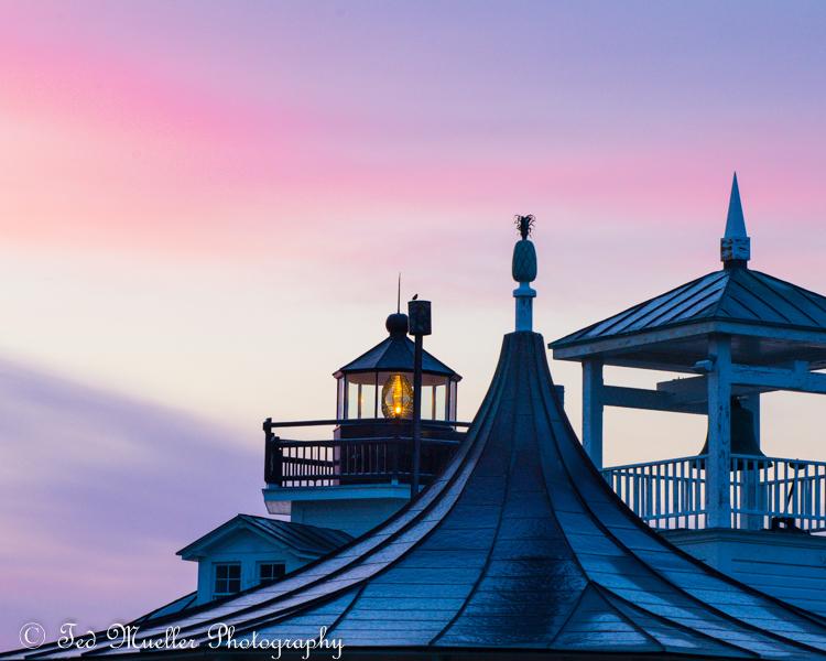 Three towers at Chesapeake Bay Maritime Museum at sunrise