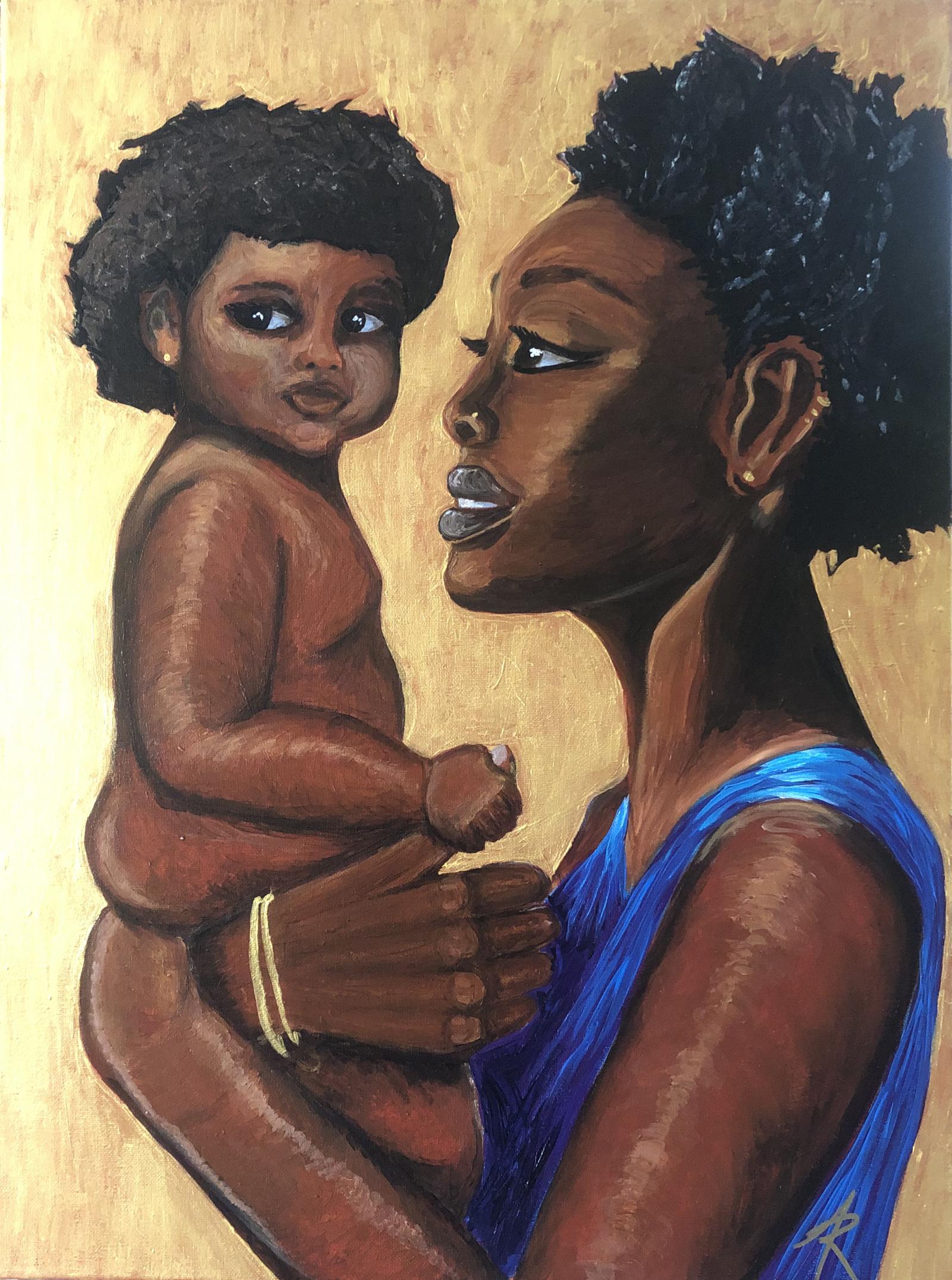 From the "Nine Mothers" series, the Mother of the Future holds the Child of the Future in her arms and gazes at them with unconditional love.