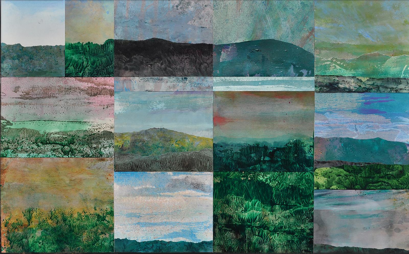A composition of multiple views of landscape, with color and a variety of visual textures expressing change and continuity.