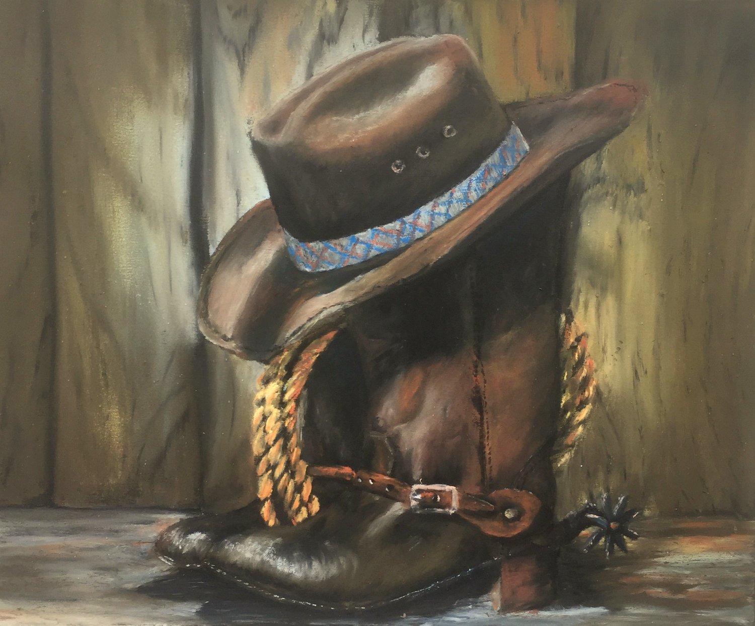 The three essentials for a work day.  Rope, boots and hat.  Old Friends.