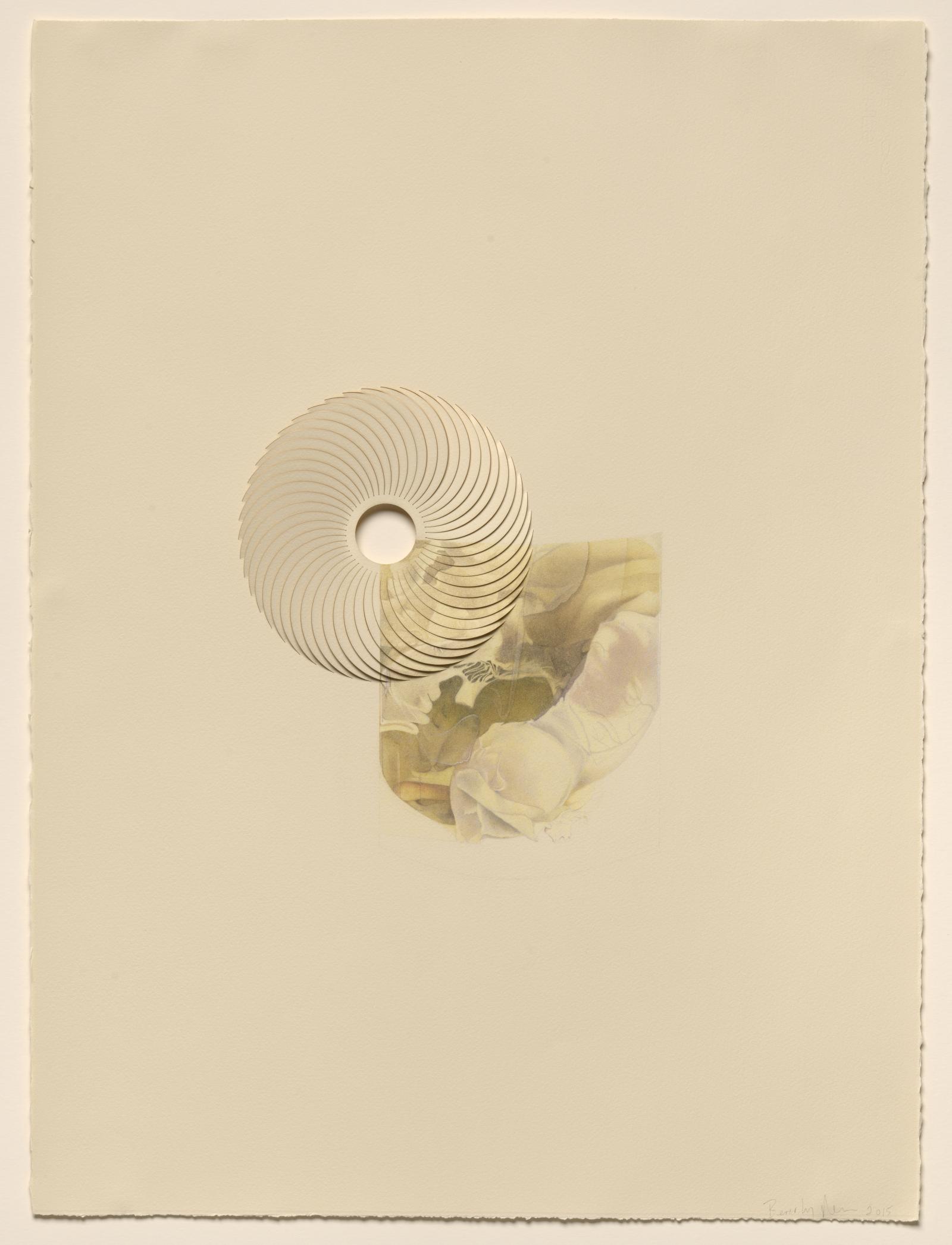 Representational drawing of a heart, laser-cut, twisted open