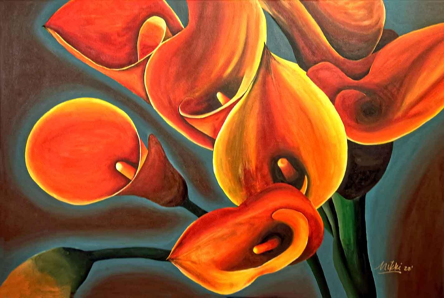 Bright and brilliant orange calla lily flowers.