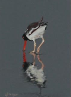 Pastel on pastebord of an Oyster Catcher on the beach