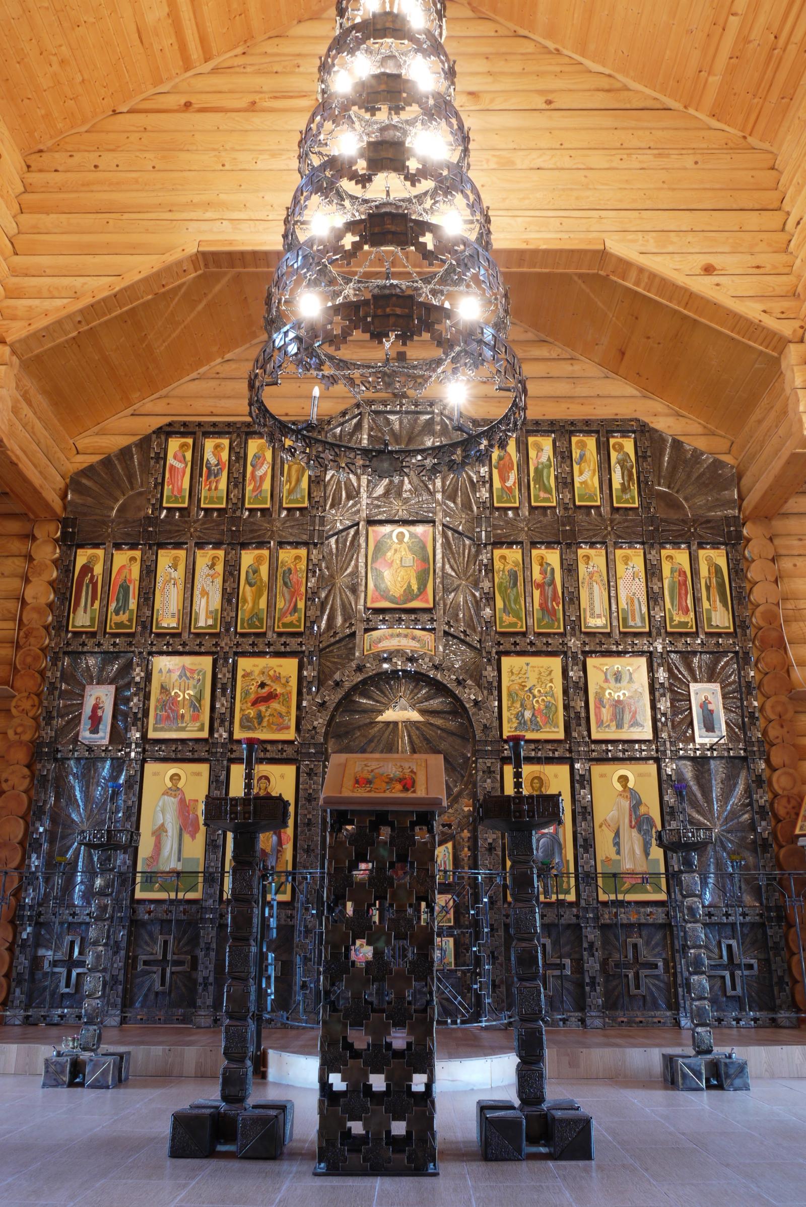 Interior (iconostasis, altar, chandelier, seven-candlesticks) and Exterior (cross, gates, railing) of Orthodox Church
