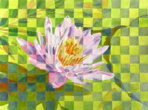 lily on a pond, watercolor mosaic