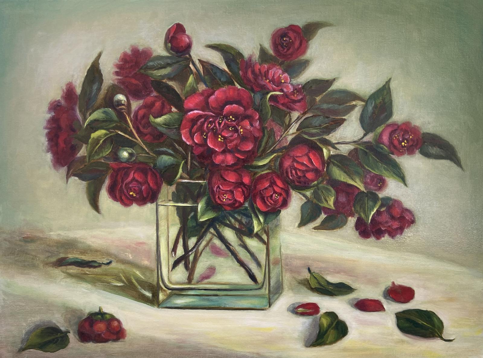 My neighbor gifted with a beautiful Camellias from her garden and the beauty of these flowers inspired me to paint them.
I love to paint flowers and painting from life.