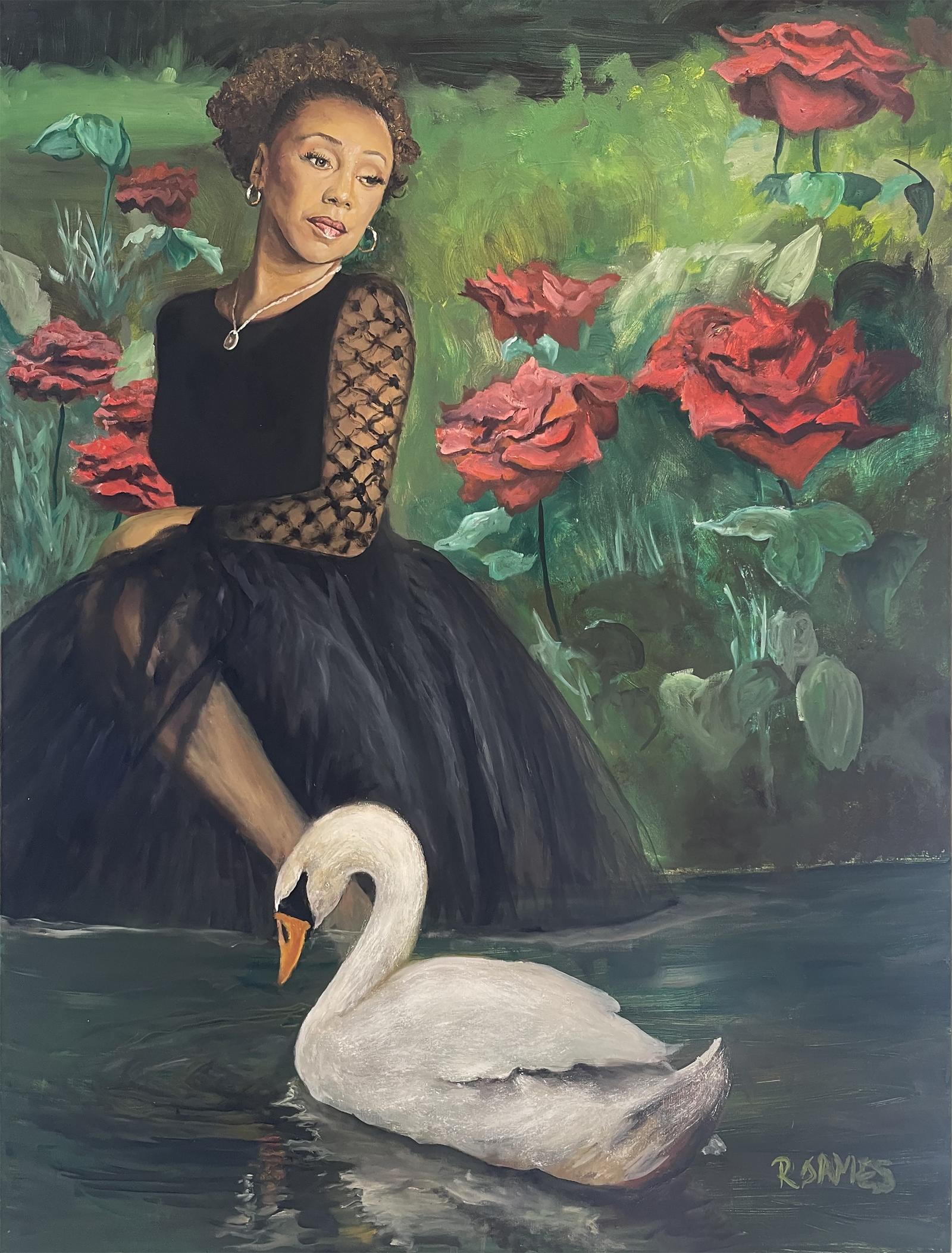 This is Muse of mine a good friend Ms. Paula Brown.  She is a Professor at Bowie State University.   I wanted to create a scene using her dancer background so I envisioned roses and a swan with Ms. Brown in a calming and soothing scene