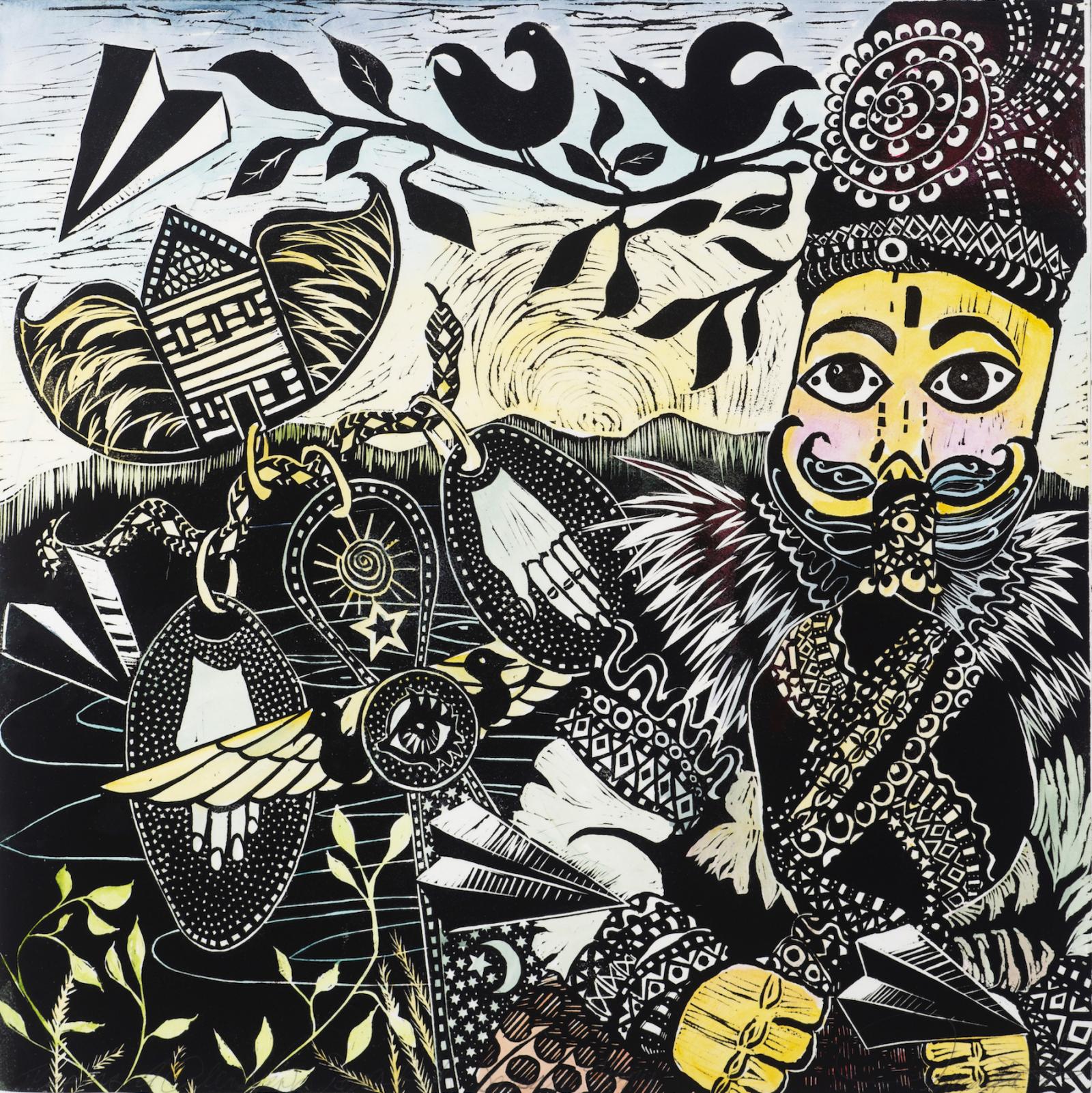 linoleum, intaglio, mono print