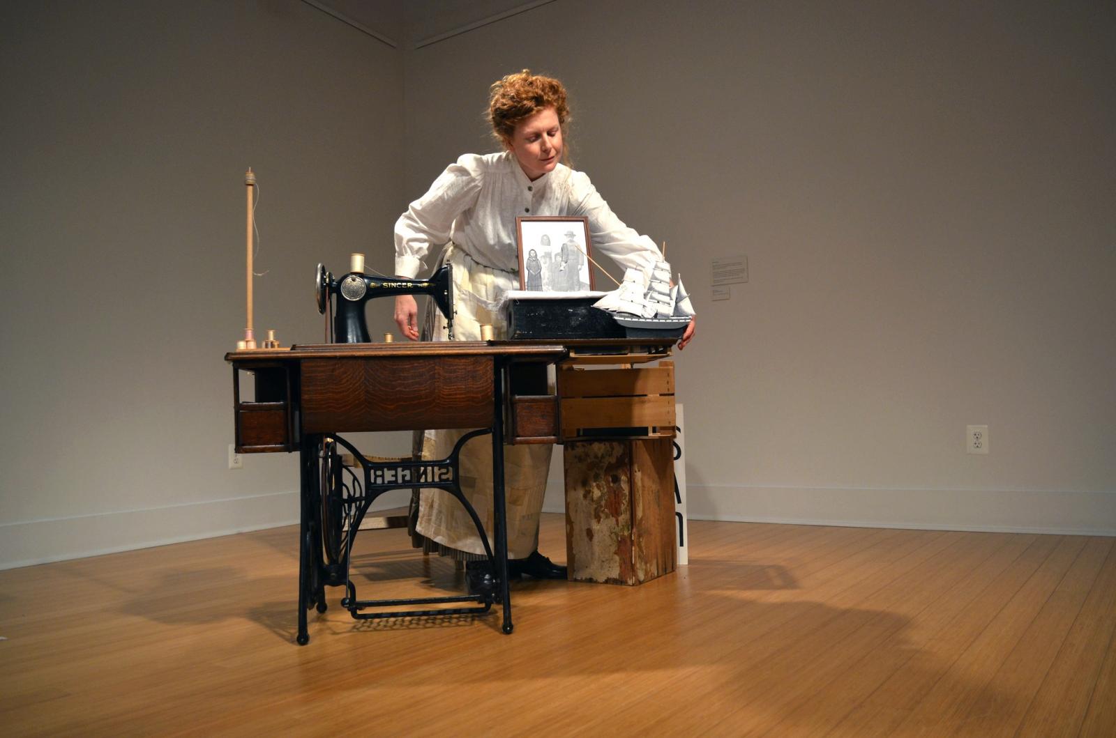 “The Garment Worker’s Tale” follows the journey of a young immigrant who leaves her home country to seek her fortune in America. The story is inspired by historic accounts of garment workers at the end of the 19th century in Baltimore and New York City, and by events like the Triangle Shirt Waist Factory Fire. The puppets are based on archival photos of immigrants and garment workers of the time, and the buildings and on historic street scenes of Baltimore. There is no dialogue or spoken narrative. The performance is accompanied only by a real time, electronic score created and assembled by Baltimore-based composers Jonah Beram and Patrick McMinn. There is no spoken text. Musical motifs for the characters were adapted from songs written in Baltimore by immigrant composers of the period. These fragments were developed into set pieces that play through the performance. A series of audio collages provide atmospheric backing. These are crafted by a custom software that stitches together recordings of small domestic objects in real time.