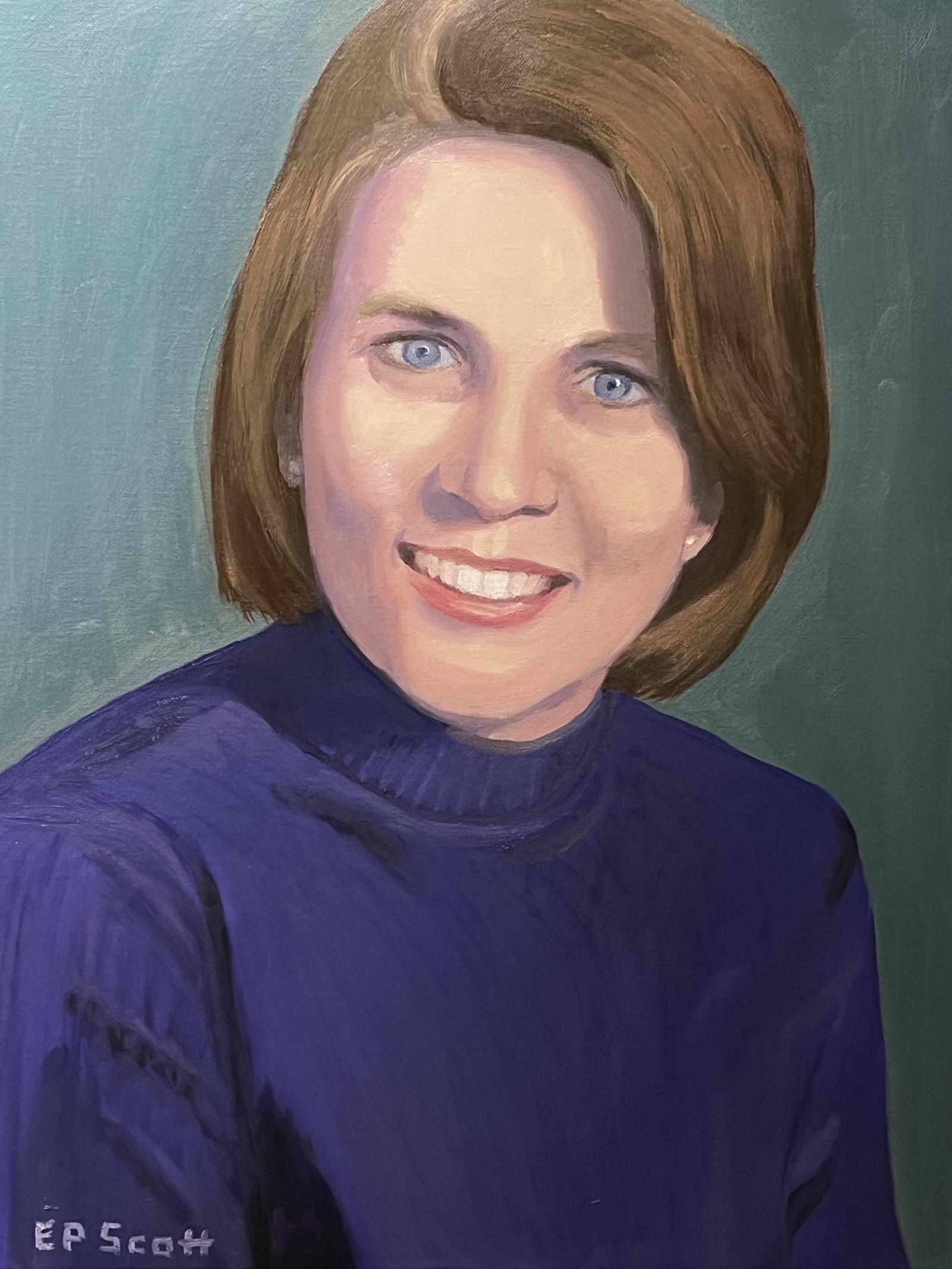 Based on a photo my birthmother gave me of herself in 1986, seven years before I reunited with her. When I reunited with her in 1993, I learned that she was an artist. She said that she had been able to hold me for 15 minutes, and she knew from my fingers that I would be an artist someday. When she was 3 months pregnant, in 1960, she had told her employer of her pregnancy. At the time, she had held a commercial artist position with the government. Her employer's negative response had led to the loss of her job. Temporary economic circumstances, and the stigma of being an unwed mother had led her to place me for adoption, reluctantly. She was happy to be reunited with me, when I was 32, and was open with me about the identity of my birthfather. However, I put off searching for my birthfather because of fear of rejection, mainly. When I did search for him and found him in 2015, my birthmother was happy for me. My birthmother did not have any other children. By the time I found her, her parents had already passed, never having known about the existence of me - their only grandchild. In 2003 my birthmother came out as a birthmother to her remaining family, her many cousins, at a family reunion. My birthmother is still living and I am now her caregiver. In the fall I plan to move to the same retirement community where she lives. She is my biggest supporter of my artistic endeavors. (My adoptive parents have already passed - my adoptive father in 2010, and my adoptive mother in 2015. If they were still alive I am sure they would be supportive too!)