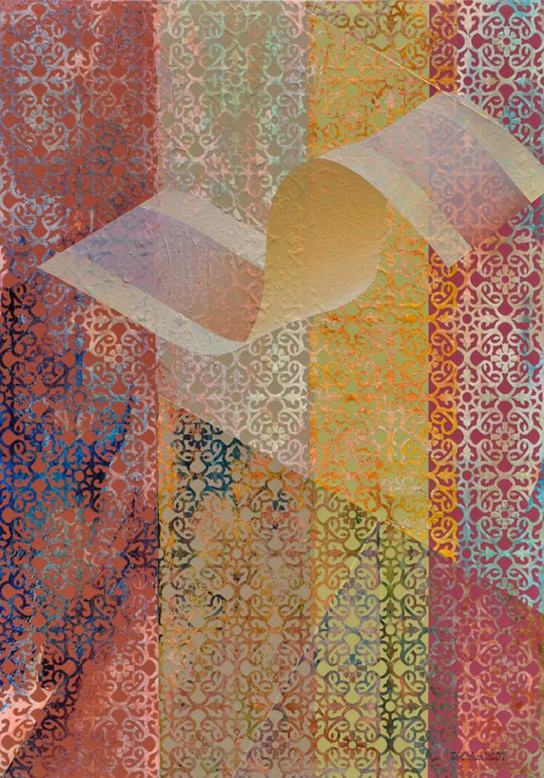 acrylic painting with stenciled pattern