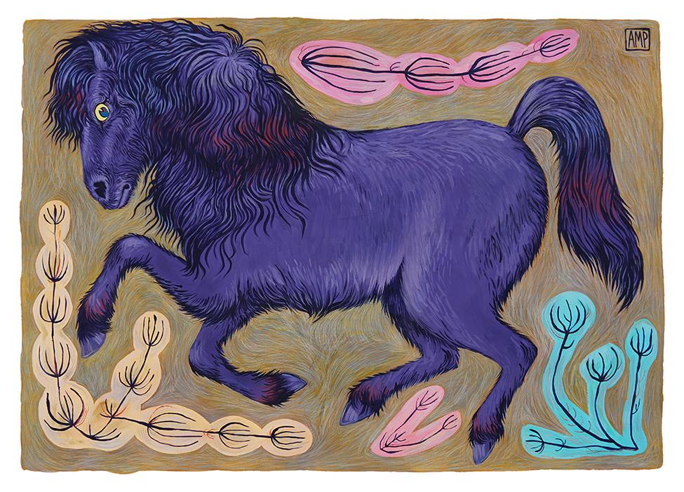 Temper and colored pencil on paper