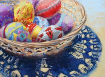 11x14 pastel of a basket of pysanky eggs