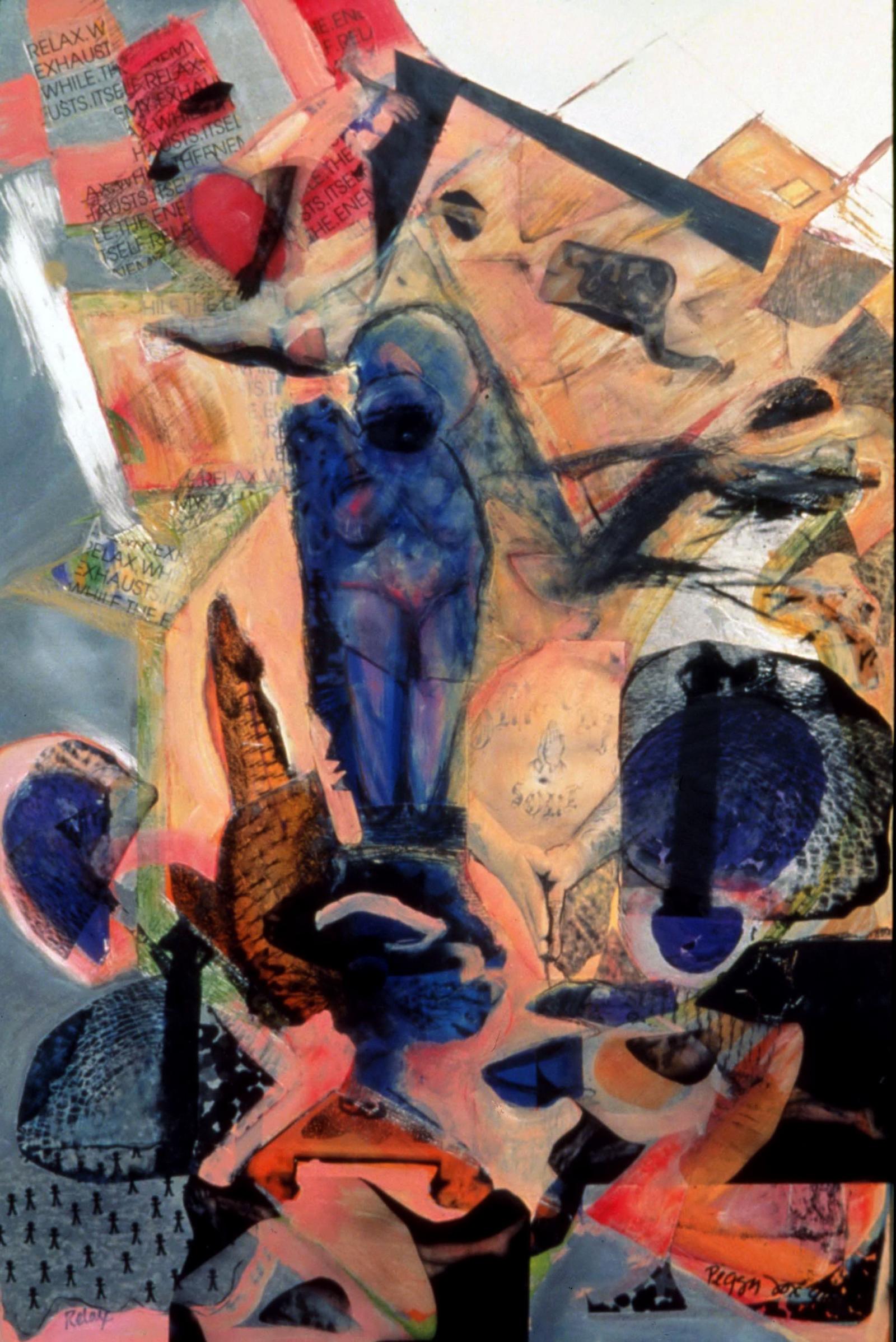 transparencies and paint on worked aluminum 36X24"