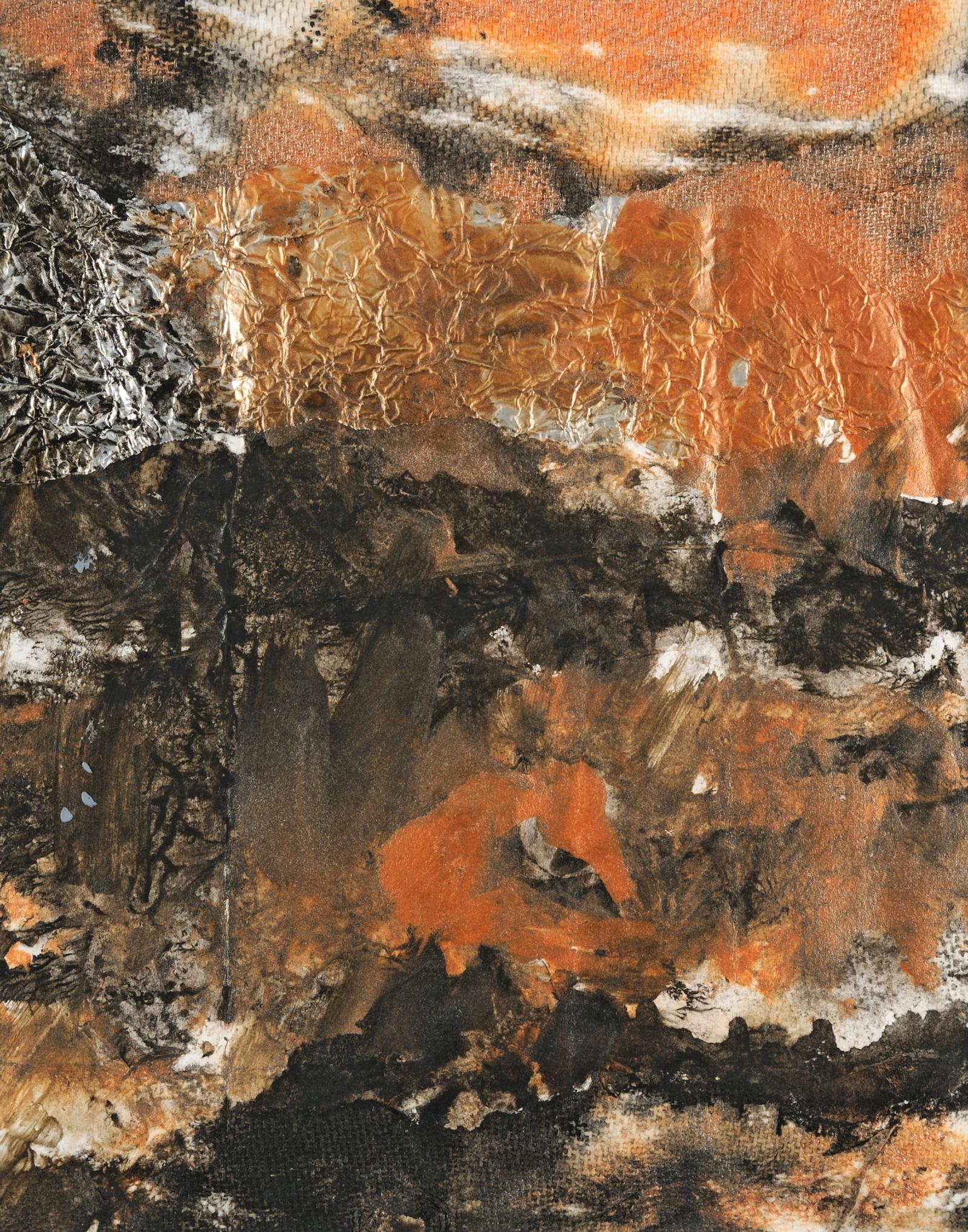 Highly-textured acrylic mixed media landscape, reminiscent of copper in natural state. Original has SOLD but prints are available.