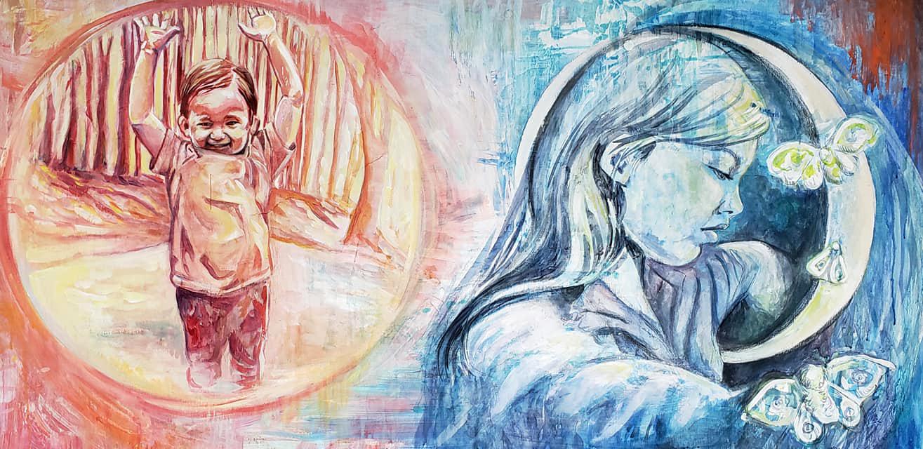 Large illustration depicting the contrast of my children as Night and Day.