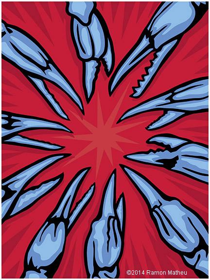 Inspired by the popular hand game often used to compete for front seat rights or the last slice of pizza. My version makes light of the Maryland Blue Crab, and how there could never be a winner when everyone throws scissors!