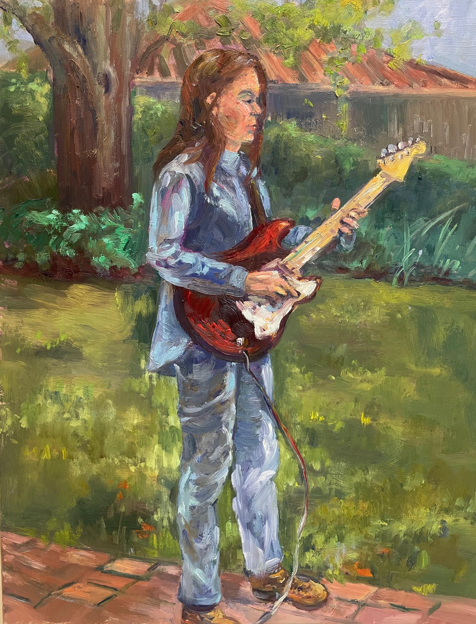 Even during the pandemic we had a model pose outdoors. It was a beautiful day and our group socially distanced as she played. I loved capturing the electric guitar out doors