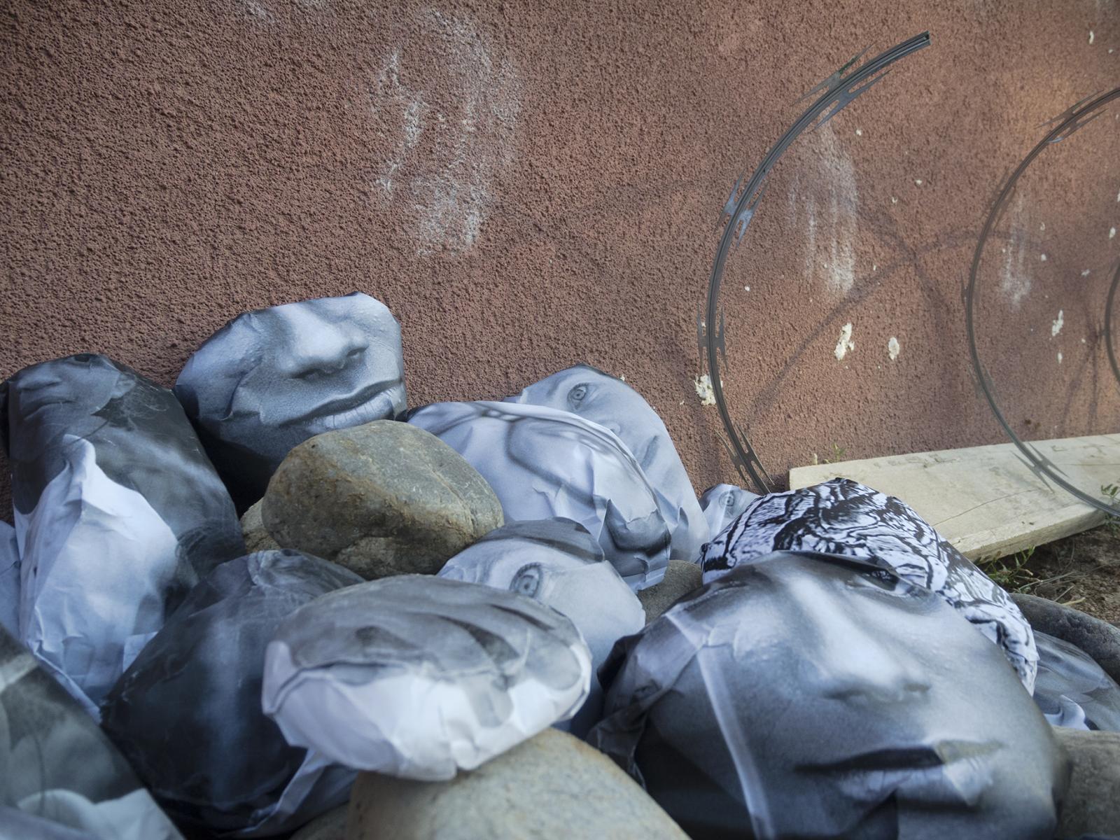 This photograph is from an installation during an Equal Justice Residency at the Santa Fe Art Institute (2018). It is one of numerous installations dispersed around an abandoned campus. My residency work engaged campus security guards and homeless residents, exploring how both groups faced similar challenges concerning work and housing stability.