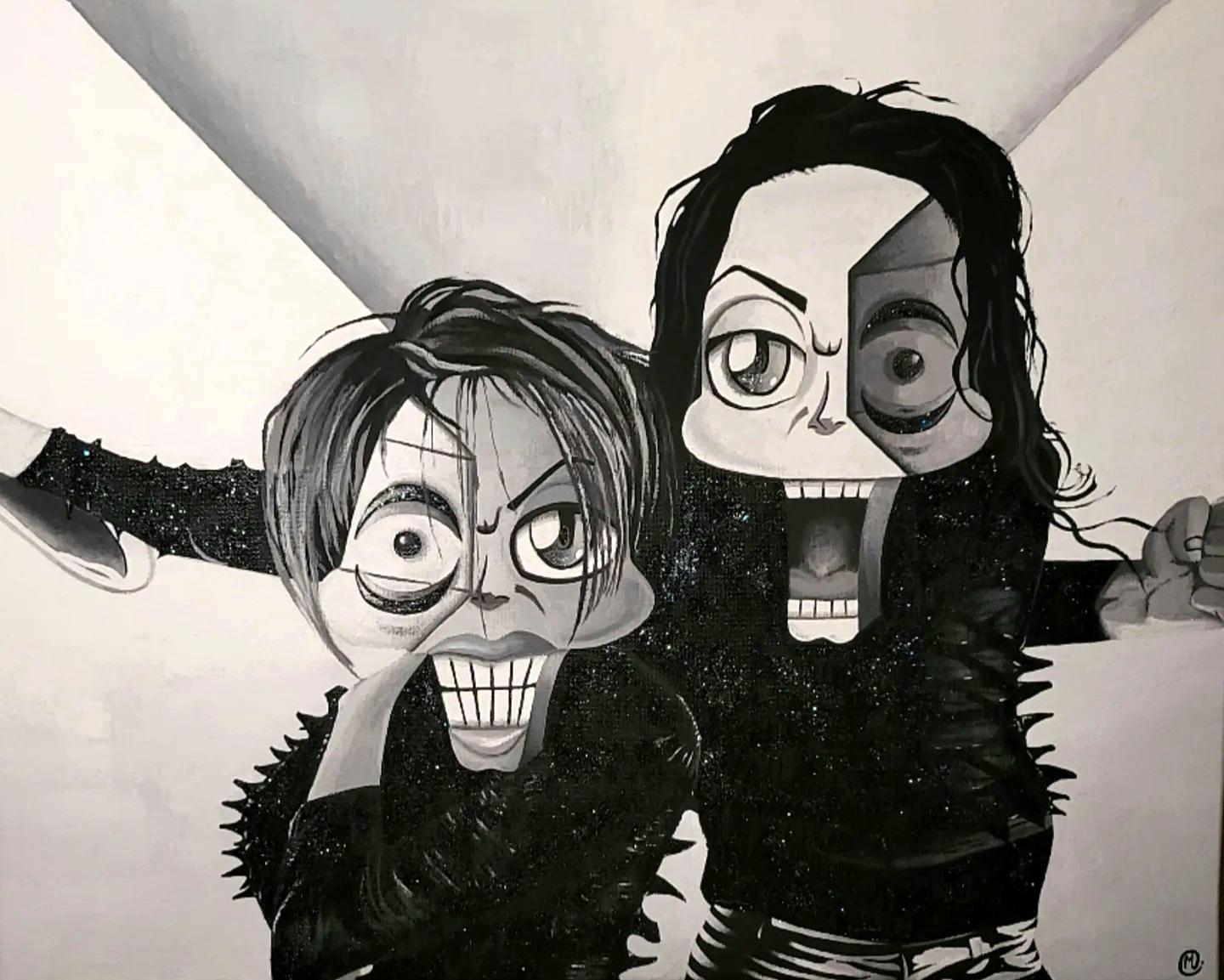 A portrait of Michael and Janet Jackson in a cartoon, cubic form. The music video was ahead of its time even back in 1995.