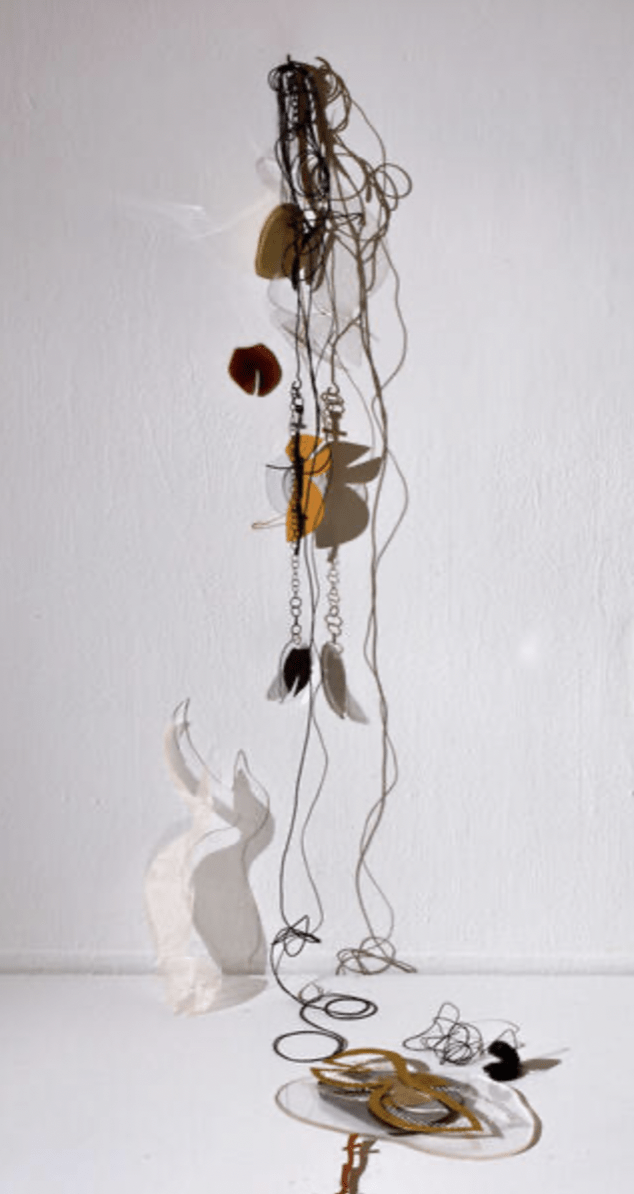 The Map asks the viewer to visually link disparate shapes and materials to conceive of a whole object. The shapes were generated from a garment drafting process, and then made material using sculpture and jewelry making techniques. The Map was begun during the first Trump administration, and is ultimately a rumination on the intersection of history and personal and collective insight.