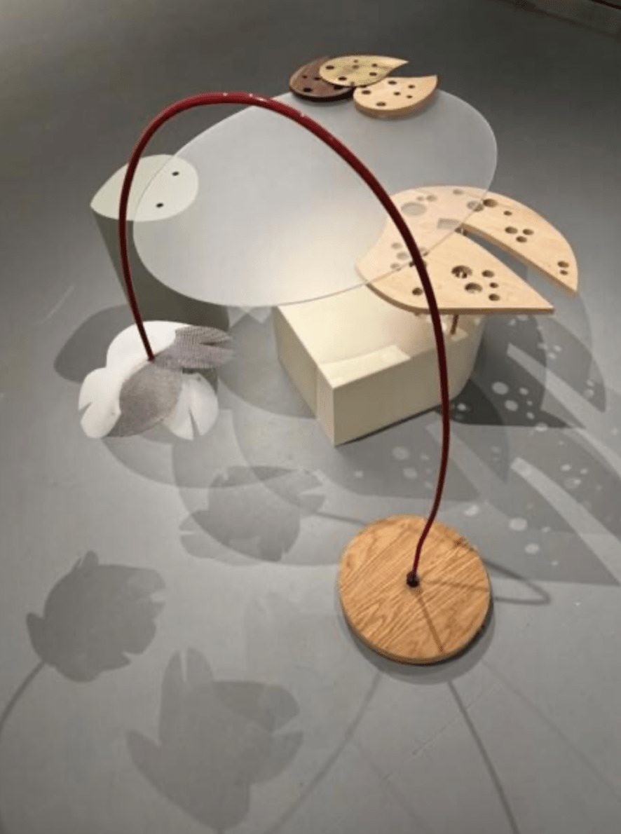 The Catch Table and Fishing Lamp are the first pieces made for a collaboration with Koba Furniture, ARROWSPACE X KOBA. The shapes used in these designs were generated from a pattern making process used for garments, and then explored through a material lens afforded by my experience with jewelry making. 

Testing an idea that objects are frozen moments in time, I hoped to create a sense of dynamism. In design contexts, it asks the client to participate: the forms that make up the base of the table can be arranged in a few different ways, and the wood details on the top are movable even after installation.

(Photo by Amy Boone-McCreesh)