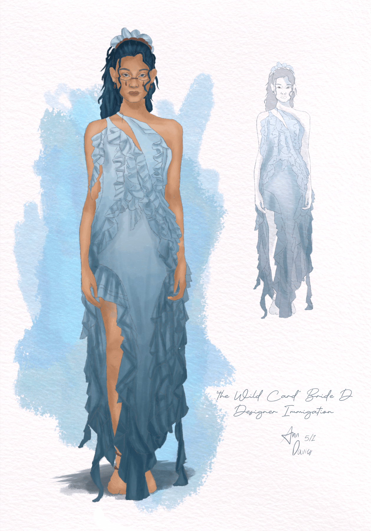 A blue ombre dress with ruffles.