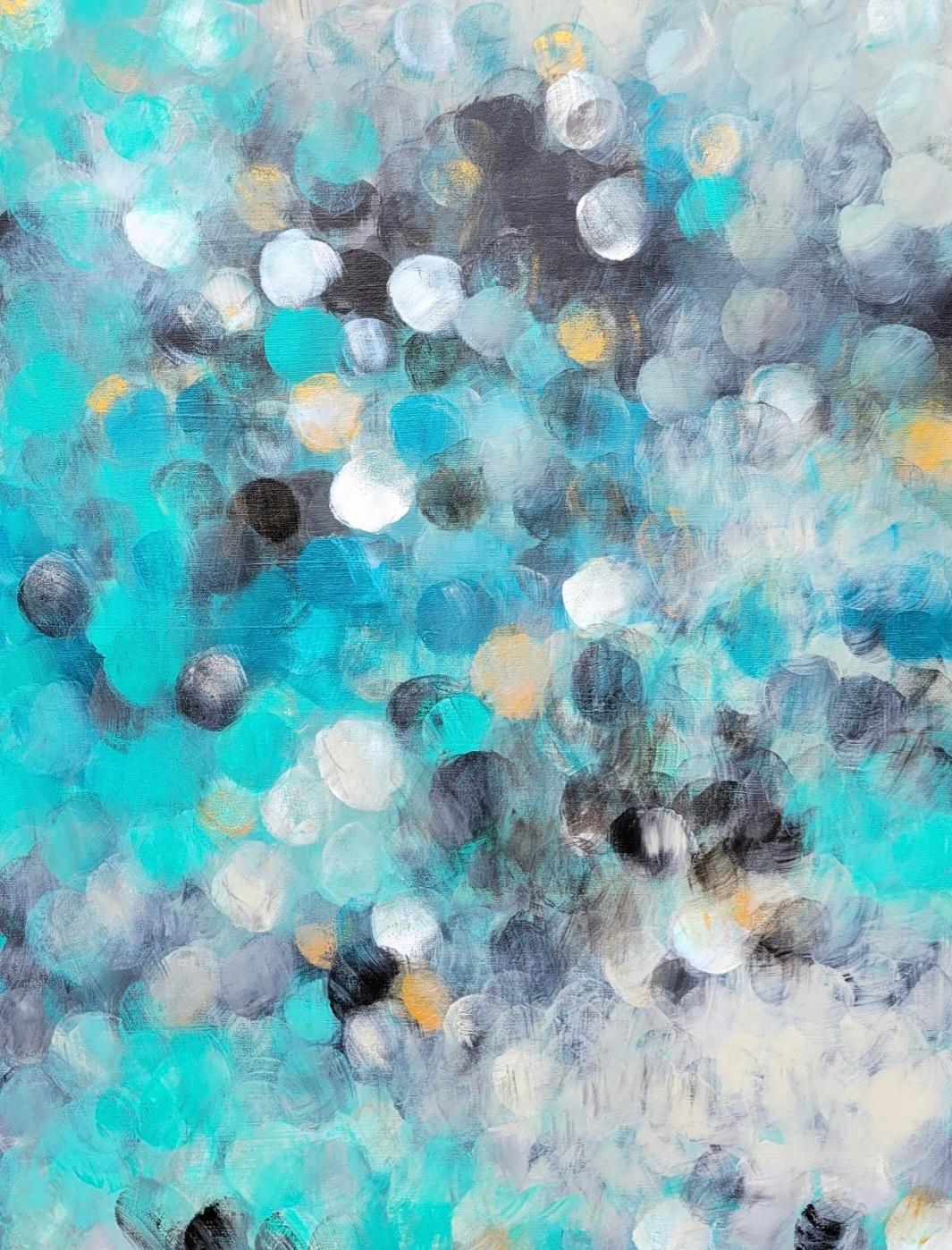 Inspired by my love of blue and summertime memories. Teal, aqua and shimmering gold are layered throughout this mixed media piece. 