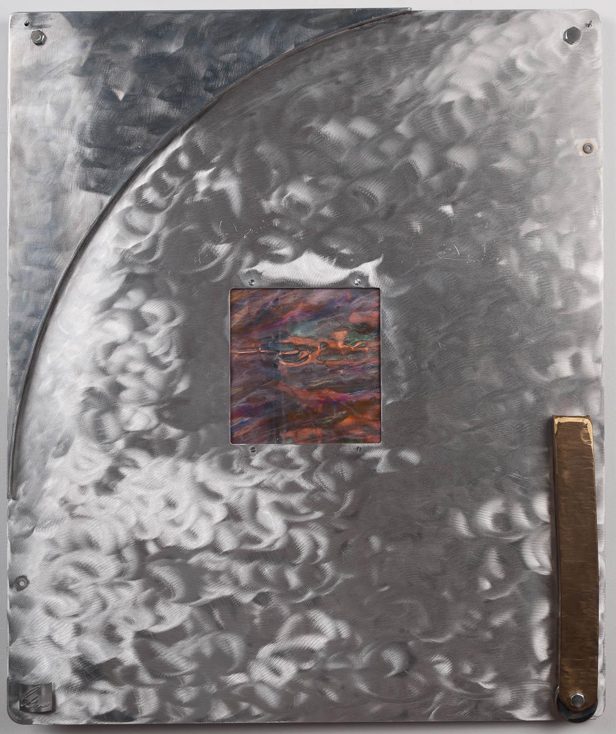 Found object collage using aluminum, copper and brass