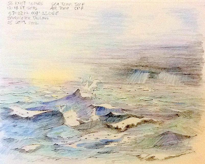 Colored pencil sketch of stormy sea