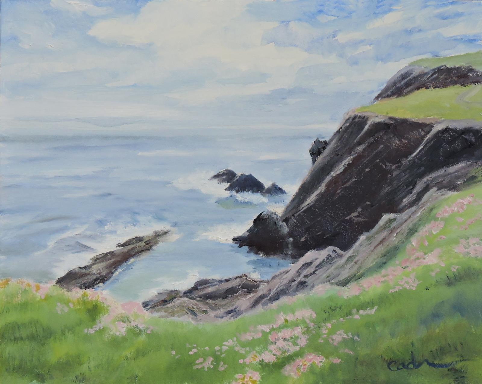 Landscape painting of cliffs on Shetland, Scotland