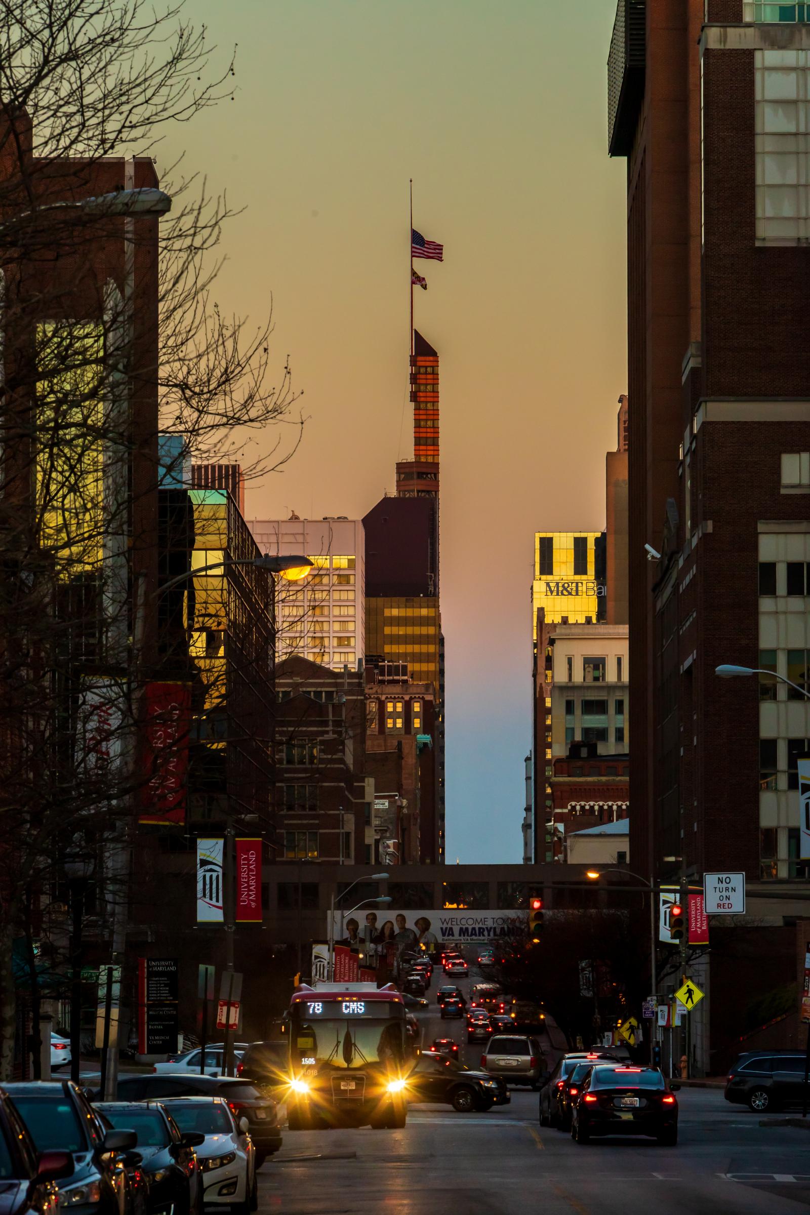 Sunset looking East on Baltimore Ave.