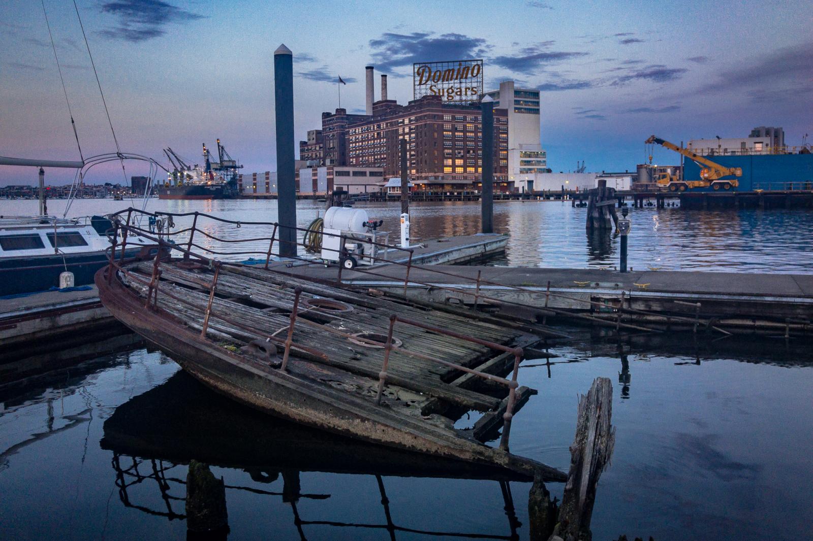 Twilight over Locust Point in Baltimore.