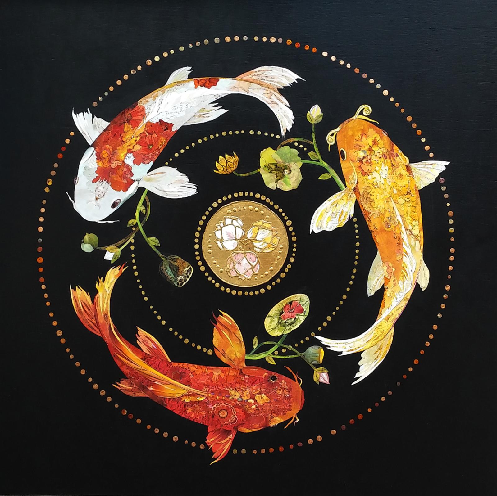 Acrylic, paper, ink and gold leaf on wood
24 inches x 24 inches